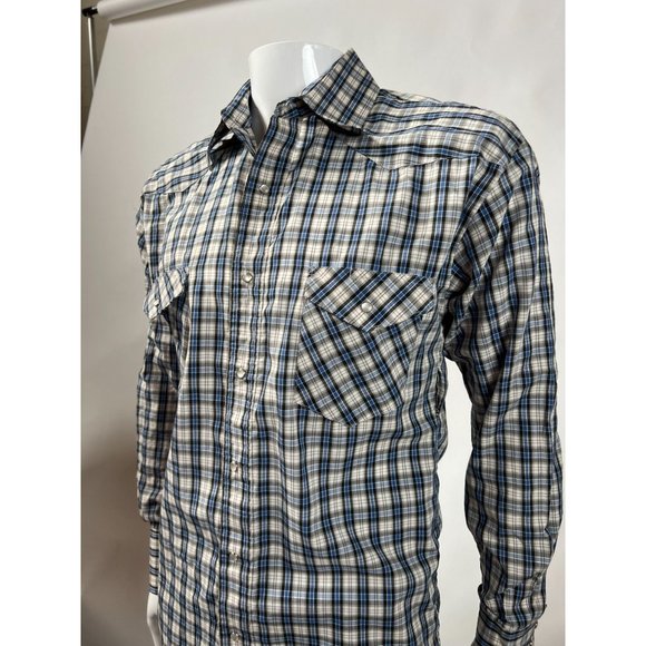 Coyote Mood Pearl Snap Western Shirt  LT Blue  Plaid 65% Polyester 35% Cotton - Picture 12 of 16
